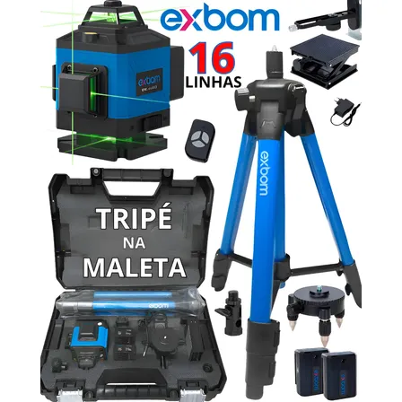 Nível Laser 16 Linhas + Tripé Exbom + Maleta 2 Baterias 360