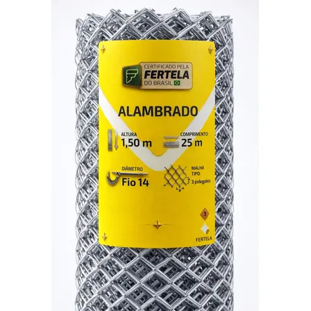 Tela Alambrado 1,50 Altura X 25 Metros Fio-14 Malha 7 Cm