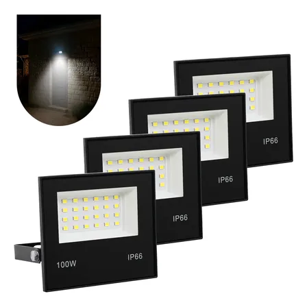 Kit 4 Refletor Led 100w Holofote Bivolt Prova Dágua Frio