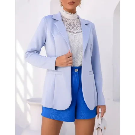 Blazer Feminino Neoprene Longo Max Bolso Decorativo