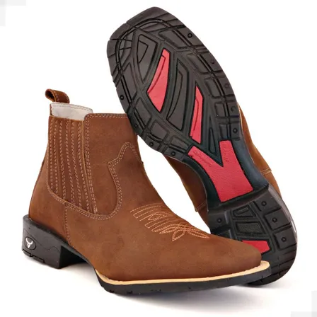 Bota Botina Texana Bico Quadrado Cano Curto Couro Legítimo