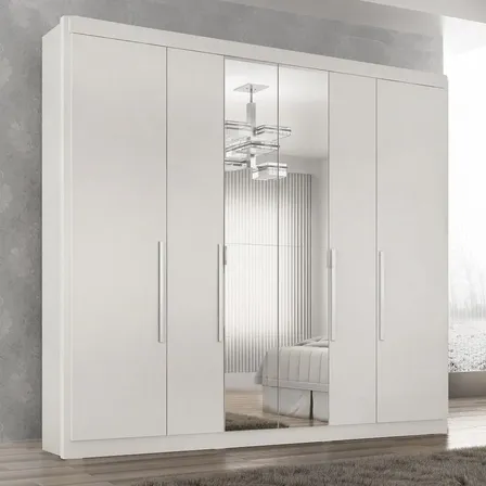 Guarda Roupa Casal Valencia 6 Portas 6 Gav. Com Espelho Cor Branco