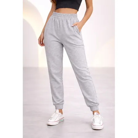 Calça Moletom Feminina Jogger Cós Alto Bolso Lateral