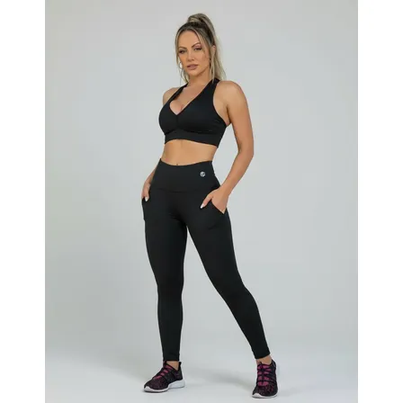 Conjunto Manalinda Feminino Fitness Preto Blusa E Calça