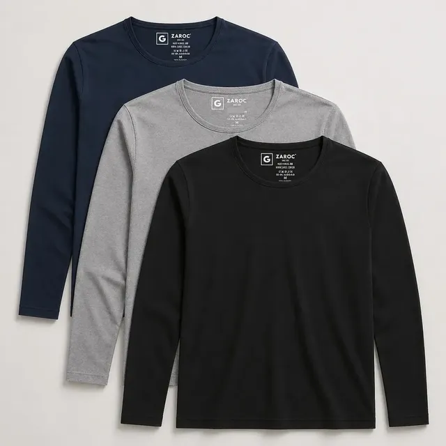 Kit 3 Camiseta Manga Longa Masculina Slim Algodão 30.1 Zaroc
