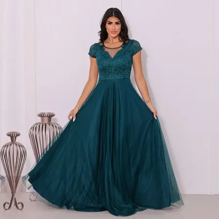 Vestido Festa Longo Renda E Tule Grife Velasco Feminino