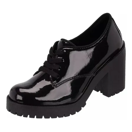Sapato Oxford Feminino Tratorado Verniz Salto Medio