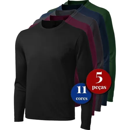 Kit 5 Camisetas Manga Longa Comprida Básica Lisa Camisa