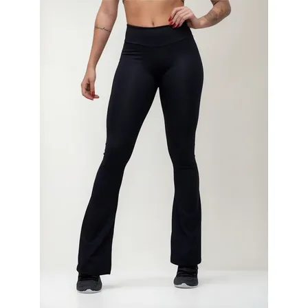 Calça Flare Preta Bailarina Boca De Sino Suplex Cintura Alta