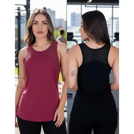 Kit 2 Regata Feminina Academia Blusa Fitness Detalhe Tela