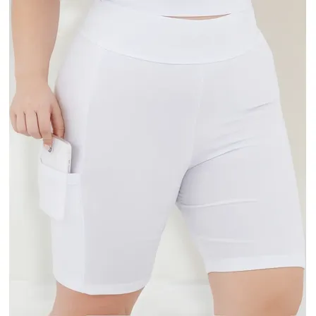 Shorte Plus Size Feminino Suplex Cor Lisa Bolsos Fundo 3039a