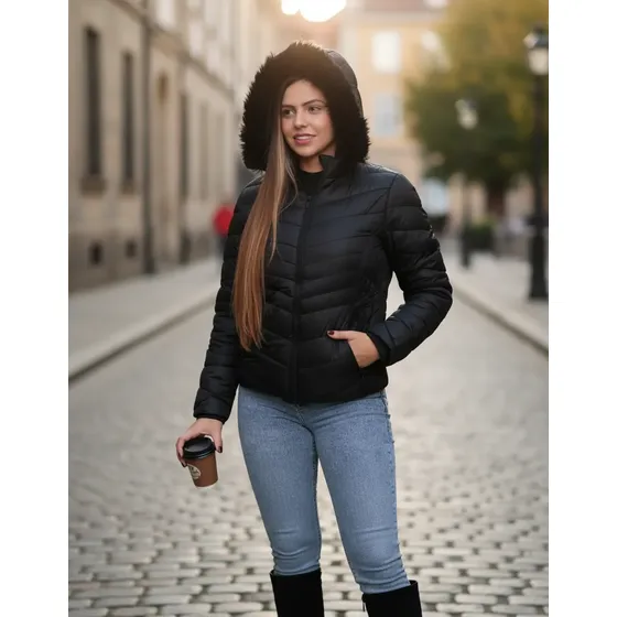 Jaqueta Puffer Feminina Forrada Com Pelo