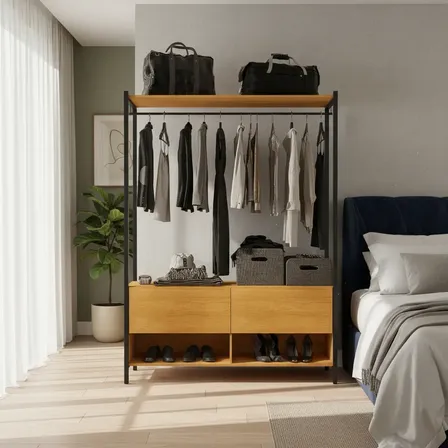 Guarda Roupa Closet Industrial Com 2 Gavetas Sup. P Cabide