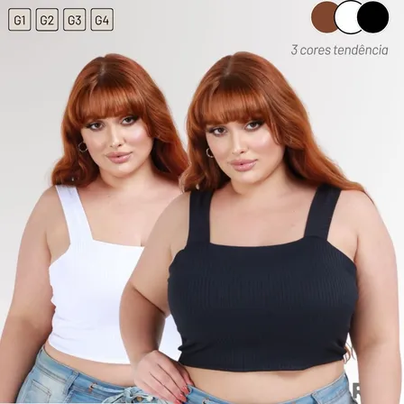 Kit 2 Top Plus Size Academia Alça Larga Forrado Reforçado G4