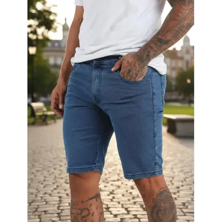 Bermuda Jeans Masculina Skinny Com Super Lycra Linha Premium