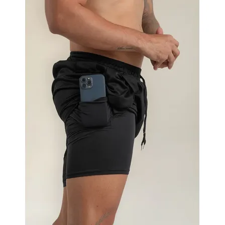 Short 2 Em 1 Bermuda Dry Fit Esportiva Com Bolso Interno Run