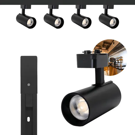 Kit Trilho Eletrificado 1m Preto + 4 Spots Led 20w