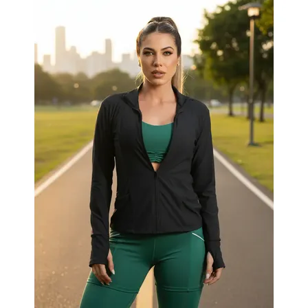 Blusa Térmica Uv Feminina Manga Longa Zíper Dedeira