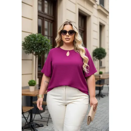 Blusa Feminina Manga Curta Plus Size Lisa Clássica Casual