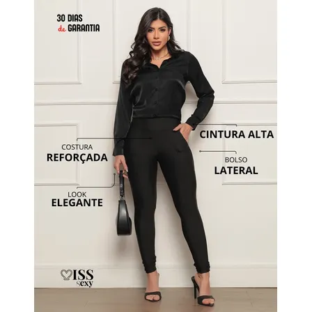 Calca Legging Montaria Com Bolso Cintura Alta Skinny Casual