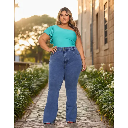 Calça Jeans Feminina Plus Size Azul Clara Empina Bumbum
