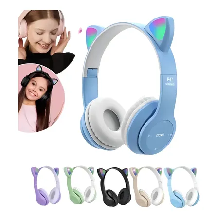 Fone De Ouvido Orelhinhas De Gato Bluetooth Com Led Sem Fio
