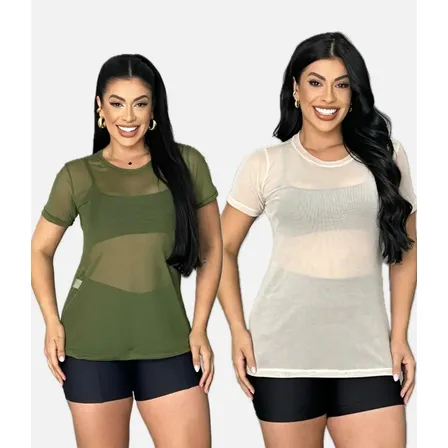 Kit 2 Blusas Tule Feminina Camiseta Academia Fitness