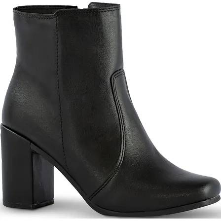 Bota Cano Curto Salto Alto Grosso Bico Quadrado Confortável