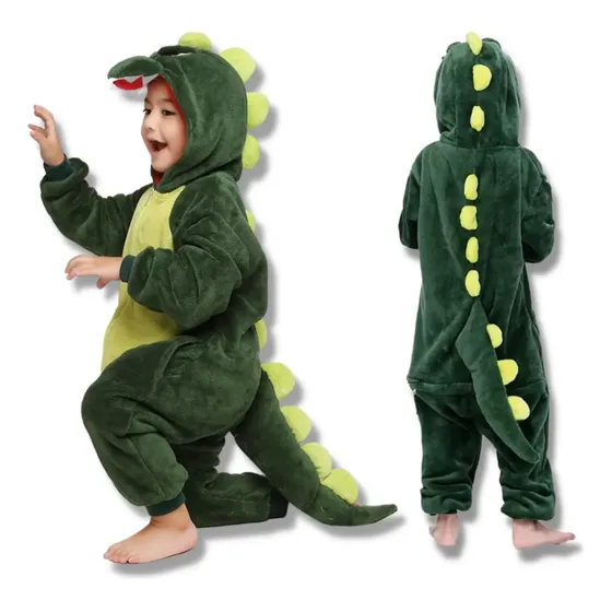 Macacão Pijama Infantil Menino De Dinossauro Dino Com Capuz