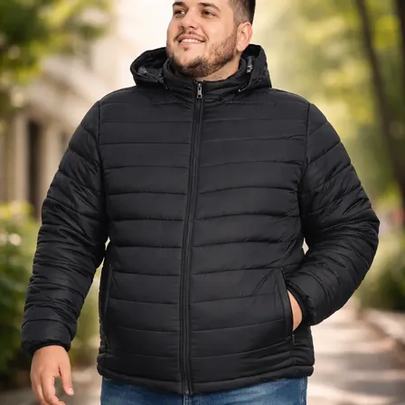 Jaqueta Bobojaco Puffer Plus Size Lisa Masculina Capuz