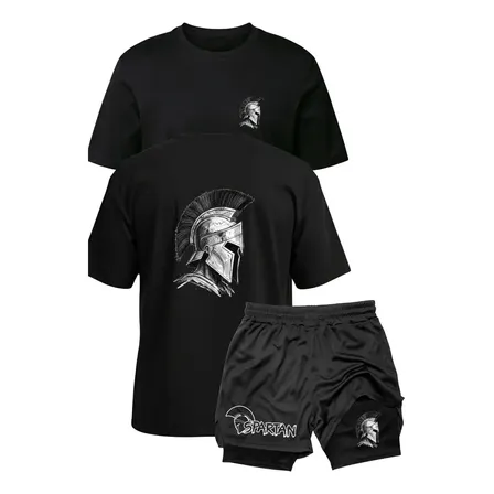 Kit Camiseta Spartano + Short 2 Em 1 Dry Fit Academia Treino