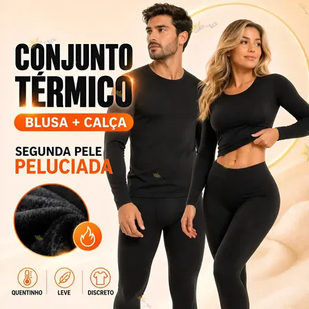 Conjunto Segunda Pele Térmica Flanelado Frio Intenso Preto