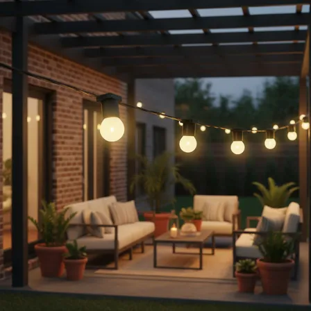 Varal De Luzes Led 40m Externo Com Lâmpadas Gambiarra Cordão
