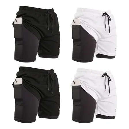 Kit 4 Short Duplo 2 Em 1 Bermuda Esportivo Bolso Academia Uv