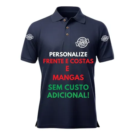 Camisa Polo Personalizada Sua Logo Uniforme Frente E Mangas