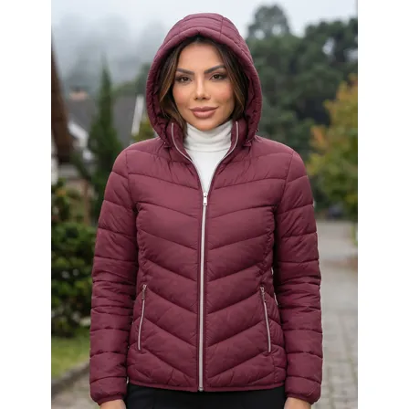Jaqueta Feminina Puffer Impermeável Capuz Frio Inverno