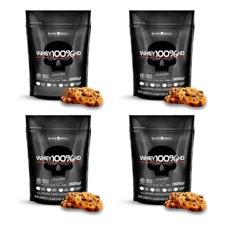 Whey Kit Black Skull 4x900g Treino Forte Alta Performance