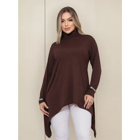 Blusa Inverno Gola Alta Assimétrica Manga Longa Feminino