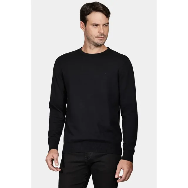 Tricot Aramis Manga Longa Gola Careca Preto
