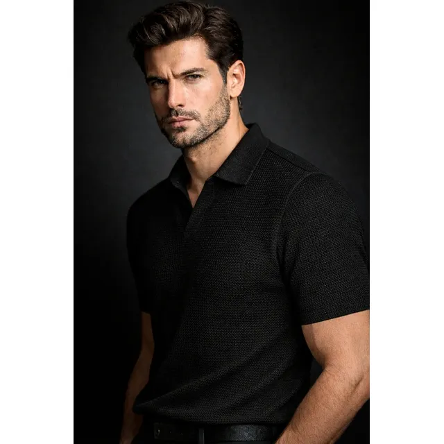 Camisa Camiseta Polo Masculina Texturizada Sem Botão