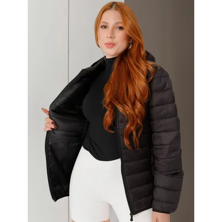 Jaqueta Feminina Puffer Nylon Corta Vento Bobojaco Com Capuz
