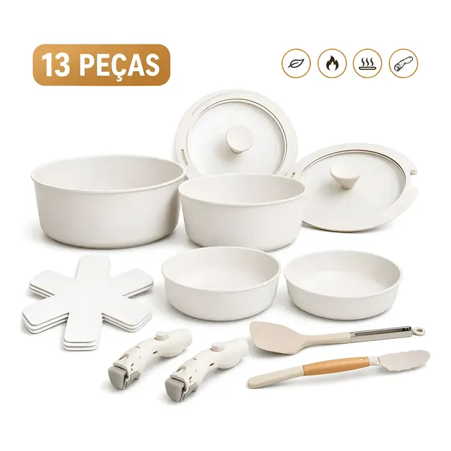 Conjunto Panelas Antiaderente 13 Peças Várias Cores Cozinha
