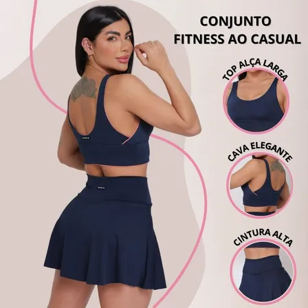 Conjunto Academia Feminino Short Saia Com Top Sustentação