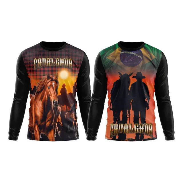 Kit 2 Camisa Camiseta Uv Estampa Cavalgada Muladeiros Cavalo