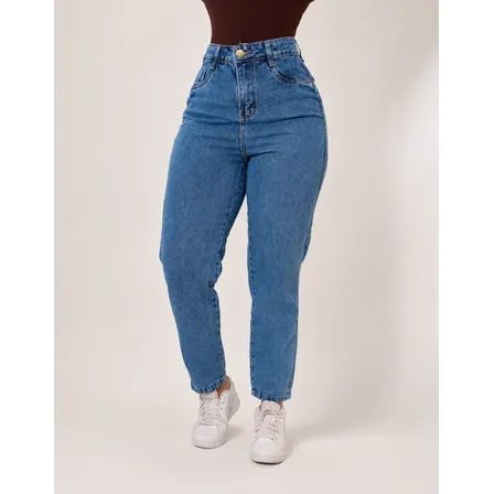 Calça Mom Jeans Cintura Alta Levanta Bumbum Vintage Algodão