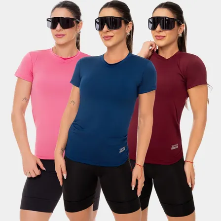 Combo 3 Camisas Feminina Manga Curta Leve Proteção Uv Solar