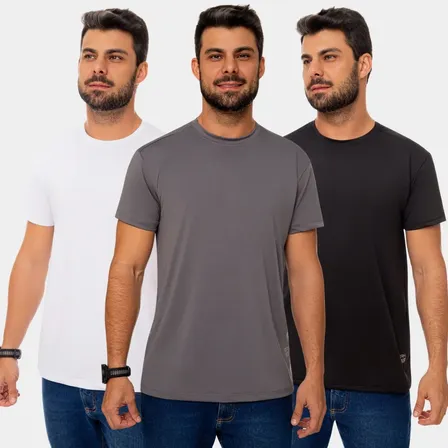 Kit 3 Camisetas Masculina Manga Curta Pro Uv Verão Praia Sol