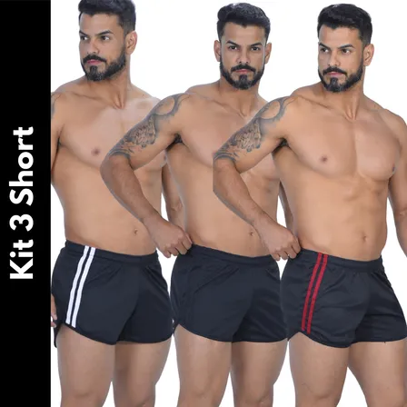Kit 3 Short Masculino Curto Fitness Corrida Esportivo