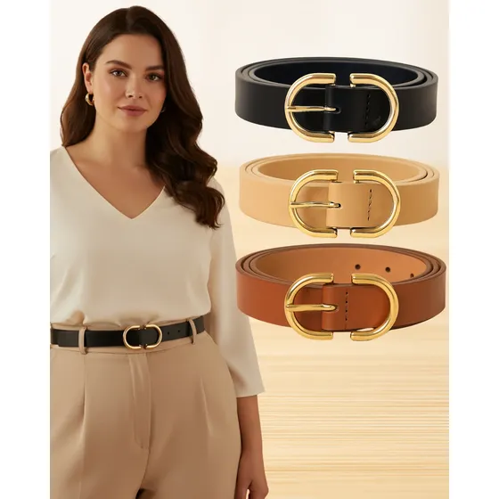 Kit 3 Cinto Feminino Plus Size Fino Couro Sintético Versatil