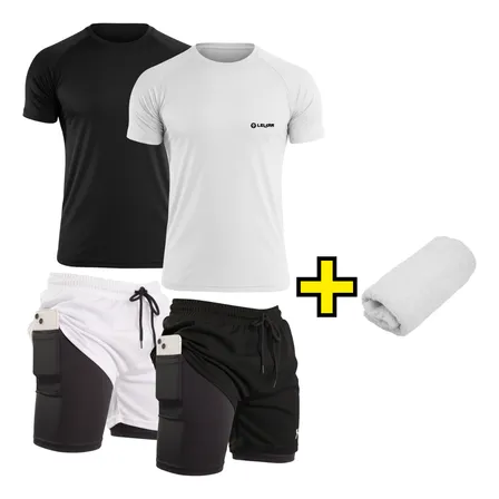 Conjunto 2 Camisa Térmicas Curta + 2 Shorts 2 Em 1 Esportivo